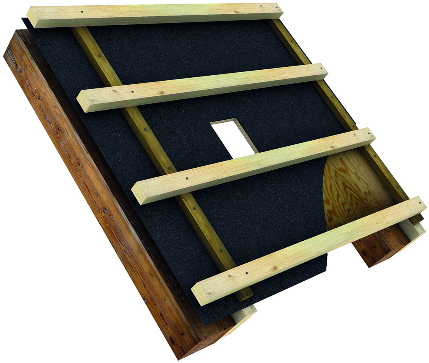 Udskæring i undertag og krydsfinerunderlag for gennemføring