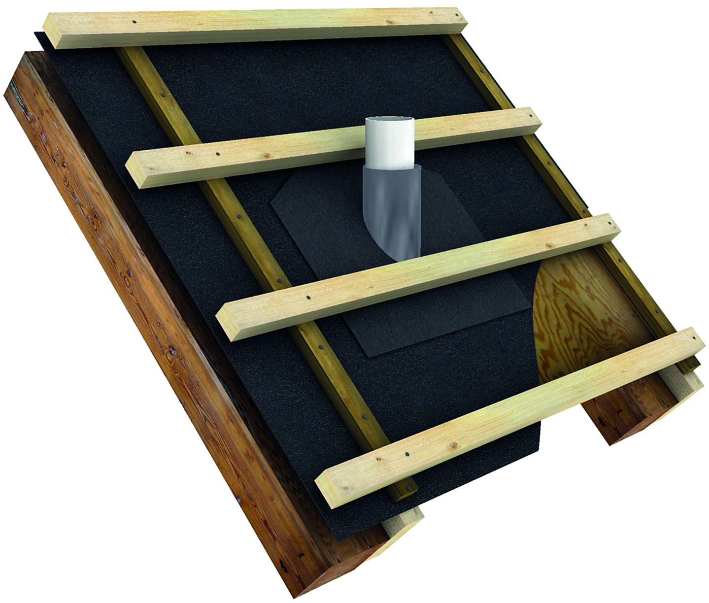 Montering af undertag med skrå afstivning over rørkrave 